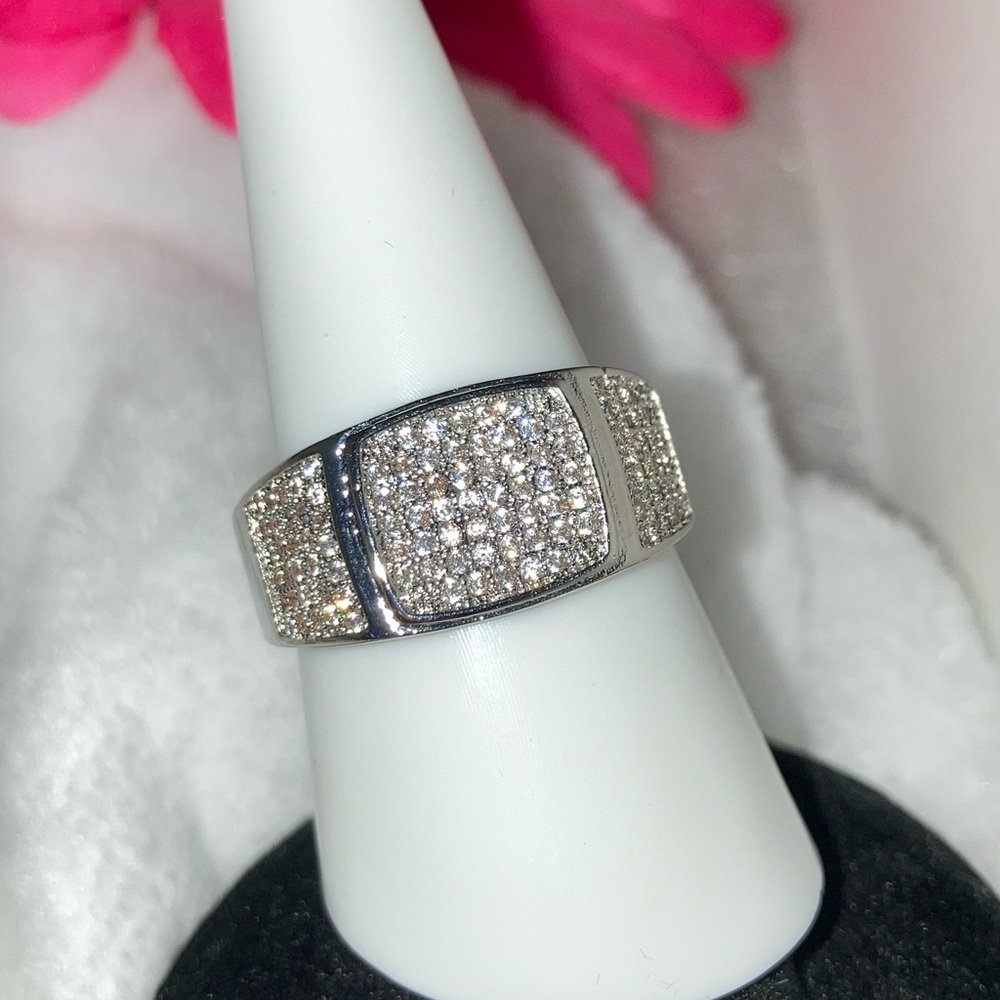 Micro Paved Wedding Band 925 Silver Bling Ring - Picture 5 of 8